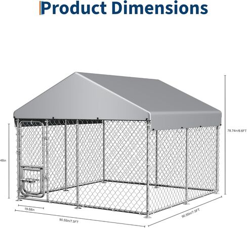 GarveeLife Dog Kennel Outdoor with Waterproof Cover, Outdoor Dog Enclosure with 360° Rotating Feeding Bowls, Dog Kennel Outside for Backyard, 7.5ftx7.5ftx6.6ft in Saudi Arabia