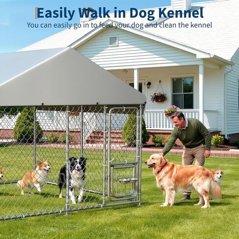 GarveeLife Dog Kennel Outdoor with Waterproof Cover, Outdoor Dog Enclosure with 360° Rotating Feeding Bowls, Dog Kennel Outside for Backyard, 7.5ftx7.5ftx6.6ft in Saudi Arabia