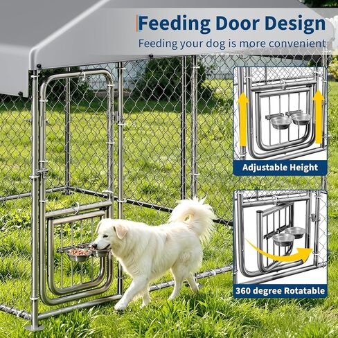 GarveeLife Dog Kennel Outdoor with Waterproof Cover, Outdoor Dog Enclosure with 360° Rotating Feeding Bowls, Dog Kennel Outside for Backyard, 7.5ftx7.5ftx6.6ft in Saudi Arabia