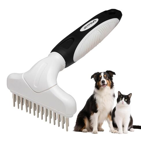 Dog Cat Grooming Tool Rake, Pet Dematting Tool with Stainless Steel Shedding Comb, Double Row Pet Rake Gently Remove Loose or Tangled Hair from Undercoat Black in Kuwait