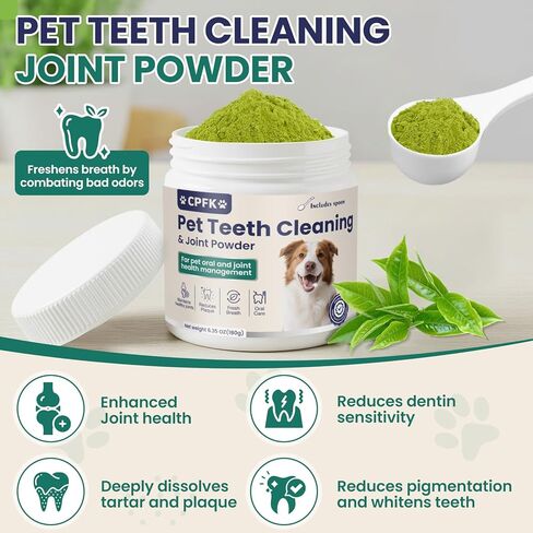 Dental Cleaning Joint Powder for Dogs - 6.35OZ Dog Dental Cleaning Powder with Probiotics to Lighten Bad Breath and Control Plaque Tartar Supports Dog Dental Care and Joint Health in Kuwait