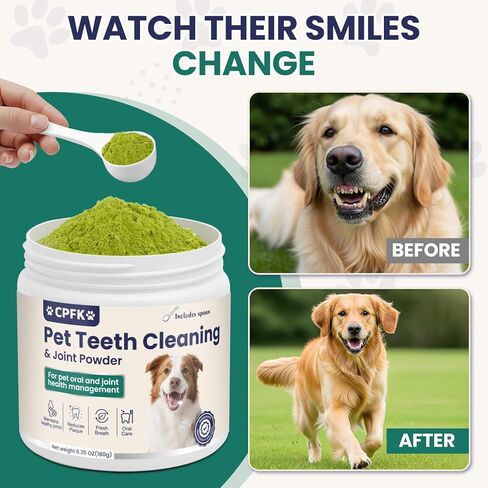 Dental Cleaning Joint Powder for Dogs - 6.35OZ Dog Dental Cleaning Powder with Probiotics to Lighten Bad Breath and Control Plaque Tartar Supports Dog Dental Care and Joint Health in Kuwait