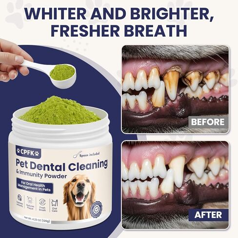 Dog Dental Cleaning Immunity Powder Dog Dental Cleaning Powder with Probiotics to Lighten Bad Breath and Control Plaque Tartar Supports Dogs Dental Care and Immune Health 4.23 OZ in Kuwait