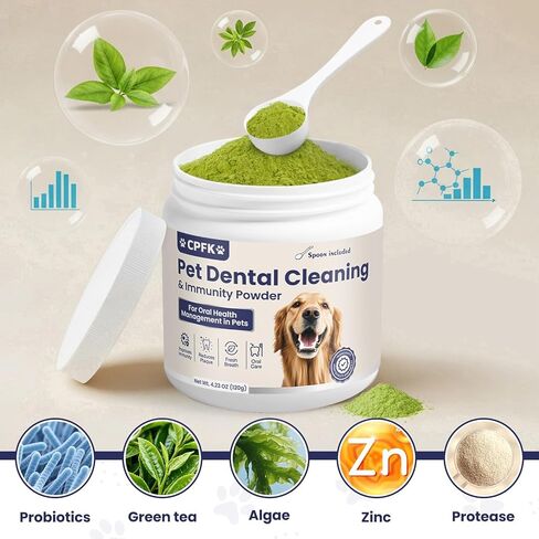 Dog Dental Cleaning Immunity Powder Dog Dental Cleaning Powder with Probiotics to Lighten Bad Breath and Control Plaque Tartar Supports Dogs Dental Care and Immune Health 4.23 OZ in Kuwait