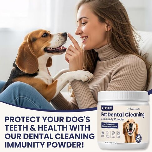 Dog Dental Cleaning Immunity Powder Dog Dental Cleaning Powder with Probiotics to Lighten Bad Breath and Control Plaque Tartar Supports Dogs Dental Care and Immune Health 4.23 OZ in Kuwait