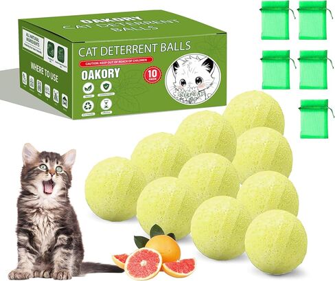 Cat Deterrent Balls for Outdoor - Strong Peppermint & Lemongrass Oil Deterrent Balls - Stop Cats from Scratching Furniture,Yard,Plants,Cars - Long-Lasting Protection（10 Pack and 5 Mesh Bags） in Kuwait