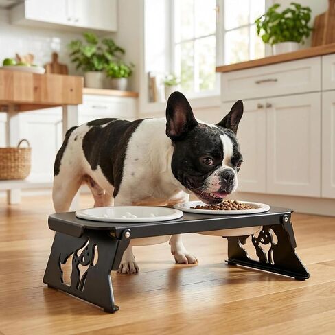 Elevated Ceramic Slow Feeder Bowls, 2 Bowls & Black Stainless Steel Stand,for Cats and Small Medium Dogs, 1.5 Cups*2,Raised Cat Food and Water Bowl Set, Blue & White in Kuwait