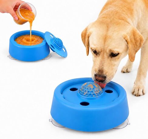 Dog Lick Bowl with Rolling Ball, 2026 Update Slow Feeder Enrichment Toy for Dogs, Interactive Feeding Bowl for Liquid Treats and Bone Broth, for Small, Medium and Large Dogs in Kuwait