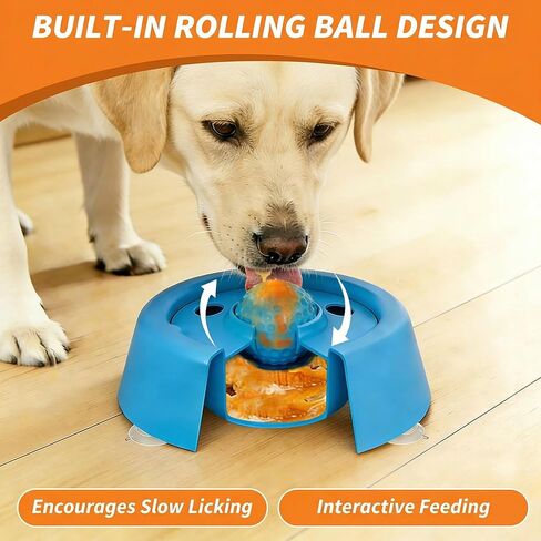 Dog Lick Bowl with Rolling Ball, 2026 Update Slow Feeder Enrichment Toy for Dogs, Interactive Feeding Bowl for Liquid Treats and Bone Broth, for Small, Medium and Large Dogs in Kuwait