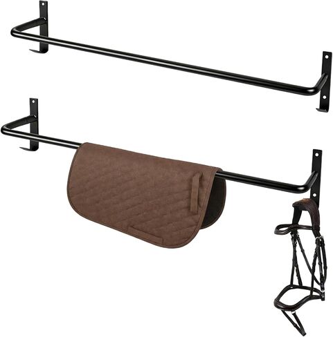 2Pcs Heavy Duty Horse Blanket Rack with Bridle Hooks, Wall Mounted Assembled Blanket Bar, Saddle Pad Rack for Horse Tack Storage, Black in Kuwait