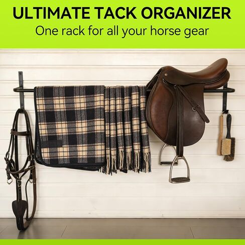 2Pcs Heavy Duty Horse Blanket Rack with Bridle Hooks, Wall Mounted Assembled Blanket Bar, Saddle Pad Rack for Horse Tack Storage, Black in Kuwait