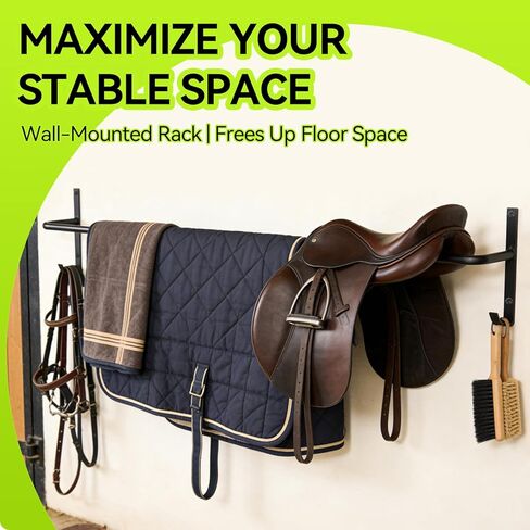 2Pcs Heavy Duty Horse Blanket Rack with Bridle Hooks, Wall Mounted Assembled Blanket Bar, Saddle Pad Rack for Horse Tack Storage, Black in Kuwait