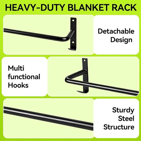 2Pcs Heavy Duty Horse Blanket Rack with Bridle Hooks, Wall Mounted Assembled Blanket Bar, Saddle Pad Rack for Horse Tack Storage, Black in Kuwait