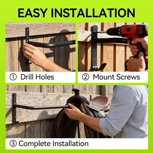 2Pcs Heavy Duty Horse Blanket Rack with Bridle Hooks, Wall Mounted Assembled Blanket Bar, Saddle Pad Rack for Horse Tack Storage, Black in Kuwait