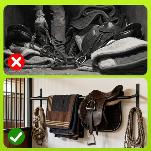 2Pcs Heavy Duty Horse Blanket Rack with Bridle Hooks, Wall Mounted Assembled Blanket Bar, Saddle Pad Rack for Horse Tack Storage, Black in Kuwait