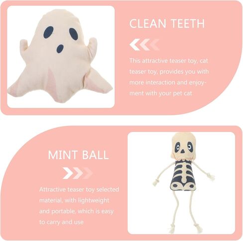 2pcs Halloween Catnip for Indoor Cats, Soft Plush Ghost and Skull Interactive Kitten, Portable Funny Cat for Biting and Playing in Kuwait