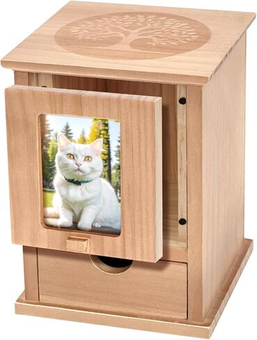 Cat Urn for Ashes with Movable Picture Frame, Wooden Urn Cat Ashes Box Pet Loss Gifts Ashes Casket for Dogs Cats Rabbit Small Pet, 4.72x4.72x6.73 (Walnut Brown, S) in Kuwait