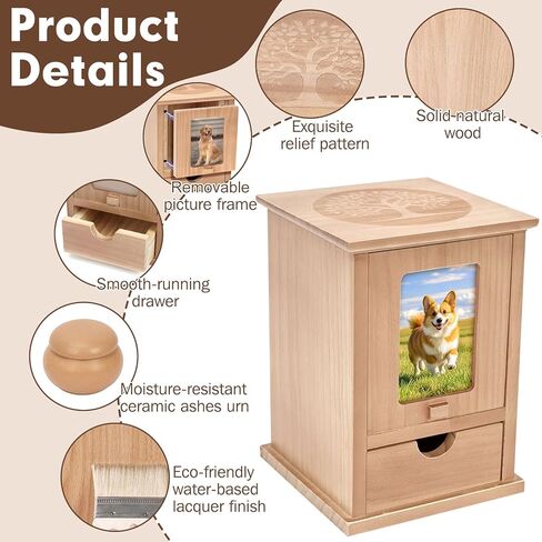 Cat Urn for Ashes with Movable Picture Frame, Wooden Urn Cat Ashes Box Pet Loss Gifts Ashes Casket for Dogs Cats Rabbit Small Pet, 4.72x4.72x6.73 (Walnut Brown, S) in Kuwait