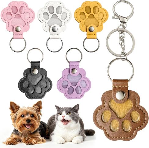 6 Pack Pet Fur Keepsake Keychain, Paw Shaped Leather Cat & Dog Hair Keepsake, Dog Hair Storage Cat Fur Collector Sympathy Memorial Gift for Loss of Pets, Pet Lover Commemorative Keyring in Kuwait