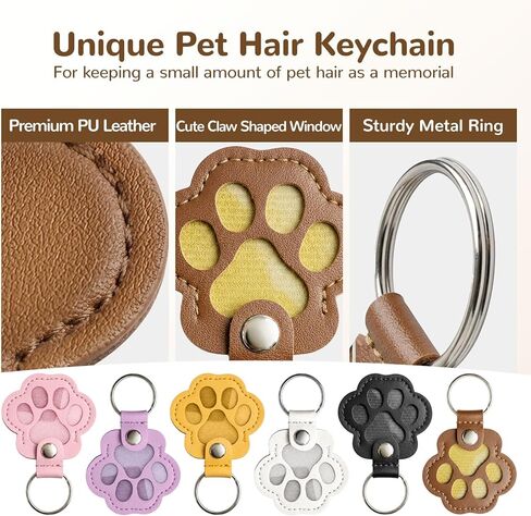 6 Pack Pet Fur Keepsake Keychain, Paw Shaped Leather Cat & Dog Hair Keepsake, Dog Hair Storage Cat Fur Collector Sympathy Memorial Gift for Loss of Pets, Pet Lover Commemorative Keyring in Kuwait