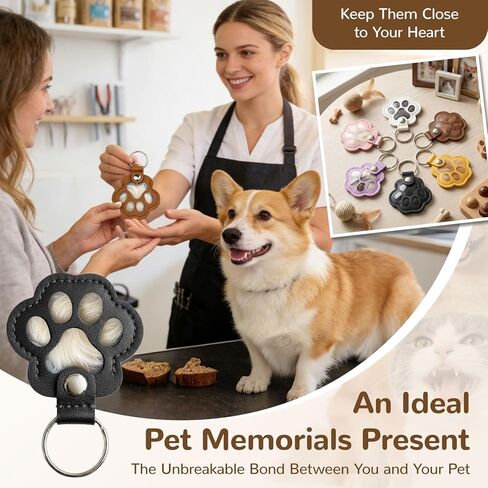 6 Pack Pet Fur Keepsake Keychain, Paw Shaped Leather Cat & Dog Hair Keepsake, Dog Hair Storage Cat Fur Collector Sympathy Memorial Gift for Loss of Pets, Pet Lover Commemorative Keyring in Kuwait