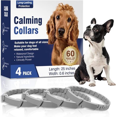 4 Pack Dog Calming Collar with Pheromones – for Thunder, Fireworks & Separation – Adjustable 8-25 Inch Size (Grey) – Stop Whining, Barking in Kuwait