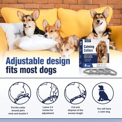 4 Pack Dog Calming Collar with Pheromones – for Thunder, Fireworks & Separation – Adjustable 8-25 Inch Size (Grey) – Stop Whining, Barking in Kuwait