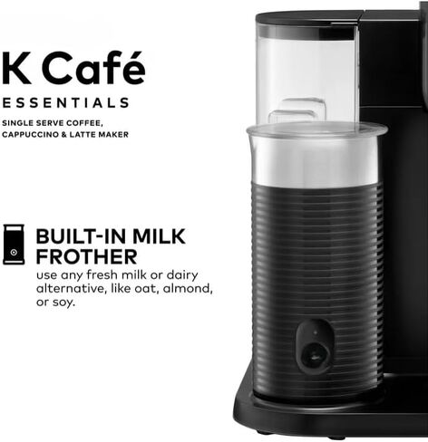 KeuriigK K Cafe Essentials Single Serve K Cup Pod Coffee, Latte and Cappuccino Maker, Built In Milk Frother, Latte & Cappuccino Brewer, Espresso Shot, 3 Brew Sizes, 42 oz Water Reservoir, color Black in Kuwait