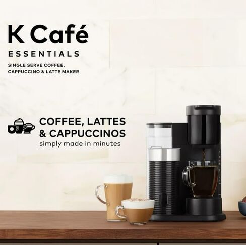KeuriigK K Cafe Essentials Single Serve K Cup Pod Coffee, Latte and Cappuccino Maker, Built In Milk Frother, Latte & Cappuccino Brewer, Espresso Shot, 3 Brew Sizes, 42 oz Water Reservoir, color Black in Kuwait