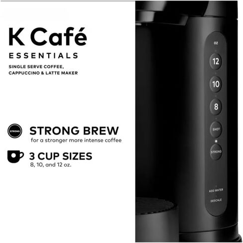 KeuriigK K Cafe Essentials Single Serve K Cup Pod Coffee, Latte and Cappuccino Maker, Built In Milk Frother, Latte & Cappuccino Brewer, Espresso Shot, 3 Brew Sizes, 42 oz Water Reservoir, color Black in Kuwait