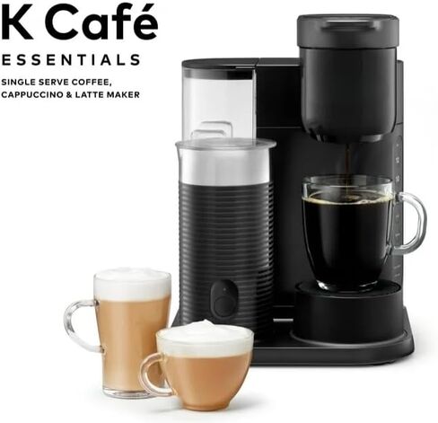 KeuriigK K Cafe Essentials Single Serve K Cup Pod Coffee, Latte and Cappuccino Maker, Built In Milk Frother, Latte & Cappuccino Brewer, Espresso Shot, 3 Brew Sizes, 42 oz Water Reservoir, color Black in Kuwait