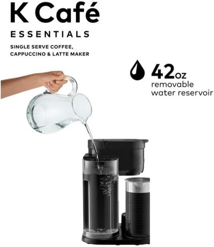 KeuriigK K Cafe Essentials Single Serve K Cup Pod Coffee, Latte and Cappuccino Maker, Built In Milk Frother, Latte & Cappuccino Brewer, Espresso Shot, 3 Brew Sizes, 42 oz Water Reservoir, color Black in Kuwait