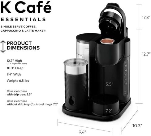 KeuriigK K Cafe Essentials Single Serve K Cup Pod Coffee, Latte and Cappuccino Maker, Built In Milk Frother, Latte & Cappuccino Brewer, Espresso Shot, 3 Brew Sizes, 42 oz Water Reservoir, color Black in Kuwait