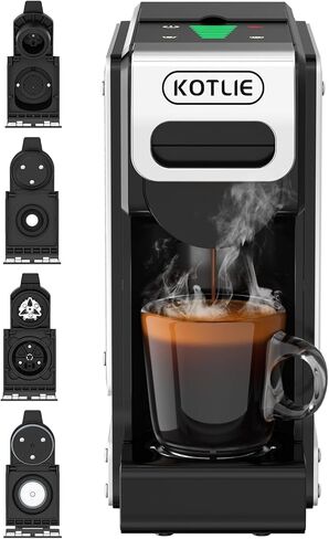 KOTLIE 4-in-1 Espresso Capsule Coffee Machine, Single Serve Coffee Maker for K*cup/Nes/DG/Ground Coffee, 19Bar, 1L,ST-550(silver) in Kuwait