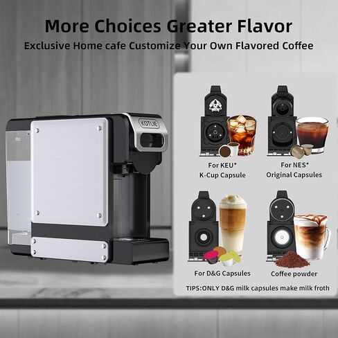 KOTLIE 4-in-1 Espresso Capsule Coffee Machine, Single Serve Coffee Maker for K*cup/Nes/DG/Ground Coffee, 19Bar, 1L,ST-550(silver) in Kuwait