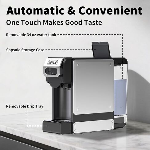 KOTLIE 4-in-1 Espresso Capsule Coffee Machine, Single Serve Coffee Maker for K*cup/Nes/DG/Ground Coffee, 19Bar, 1L,ST-550(silver) in Kuwait
