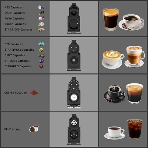 KOTLIE 4-in-1 Espresso Capsule Coffee Machine, Single Serve Coffee Maker for K*cup/Nes/DG/Ground Coffee, 19Bar, 1L,ST-550(silver) in Kuwait