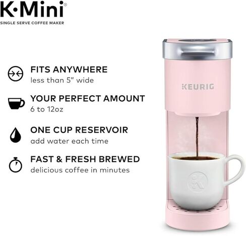Keurig K-Mini Single Serve Coffee Maker with 6-12Oz Cup Sizes, Quick Brewing, and Removable Drip Tray (Dusty Rose, Renewed) in Kuwait