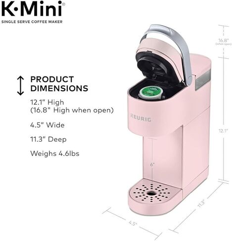 Keurig K-Mini Single Serve Coffee Maker with 6-12Oz Cup Sizes, Quick Brewing, and Removable Drip Tray (Dusty Rose, Renewed) in Kuwait