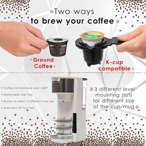 Single Serve Coffee Maker, 2 in 1 Brewer for K Pod & Ground Coffee, 180s Rapid Brew 6 to 14oz Capacities with Auto Shut Off, Small Compact Design for Home Office Travel Camping-White in Kuwait