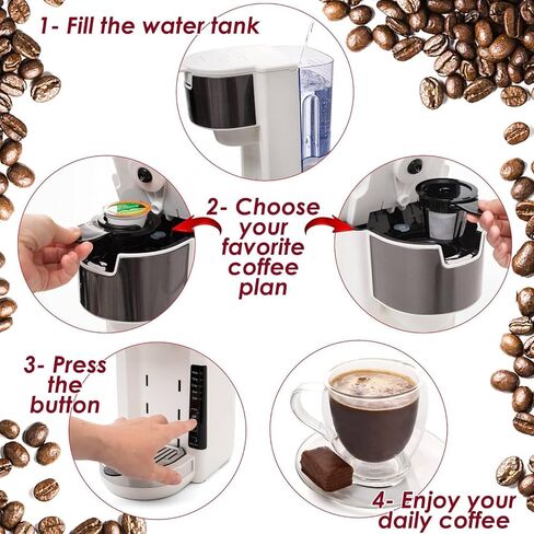 Single Serve Coffee Maker, 2 in 1 Brewer for K Pod & Ground Coffee, 180s Rapid Brew 6 to 14oz Capacities with Auto Shut Off, Small Compact Design for Home Office Travel Camping-White in Kuwait