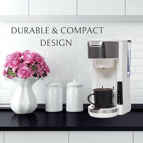 Single Serve Coffee Maker, 2 in 1 Brewer for K Pod & Ground Coffee, 180s Rapid Brew 6 to 14oz Capacities with Auto Shut Off, Small Compact Design for Home Office Travel Camping-White in Kuwait