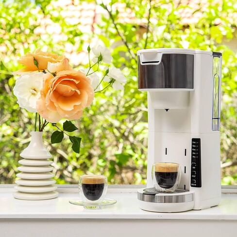 Single Serve Coffee Maker, 2 in 1 Brewer for K Pod & Ground Coffee, 180s Rapid Brew 6 to 14oz Capacities with Auto Shut Off, Small Compact Design for Home Office Travel Camping-White in Kuwait