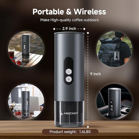 AMZCHEF Portable Coffee Maker Rechargeable w/ 9000mAh Battery, 2-in-1 Travel Espresso Maker for Ground/NS Capsules, Car Espresso Machine Self-Heating for Camping, RV, Hiking, Office, Aluminum in Kuwait