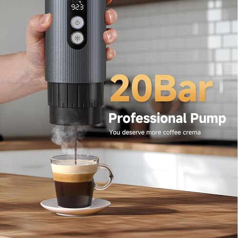 AMZCHEF Portable Coffee Maker Rechargeable w/ 9000mAh Battery, 2-in-1 Travel Espresso Maker for Ground/NS Capsules, Car Espresso Machine Self-Heating for Camping, RV, Hiking, Office, Aluminum in Kuwait