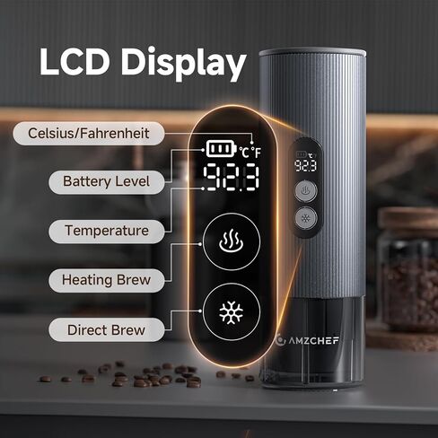 AMZCHEF Portable Coffee Maker Rechargeable w/ 9000mAh Battery, 2-in-1 Travel Espresso Maker for Ground/NS Capsules, Car Espresso Machine Self-Heating for Camping, RV, Hiking, Office, Aluminum in Kuwait