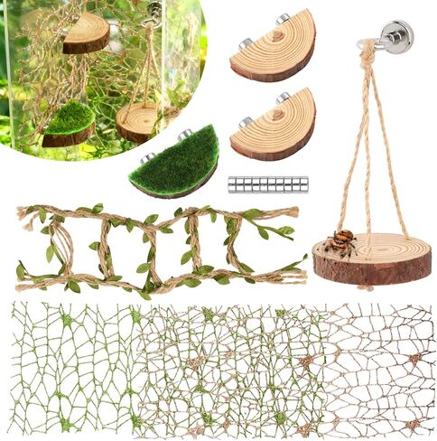 7Pc Spider Habitat Set with Sequined Climbing Webs, Wood Platforms and Bridge in Kuwait