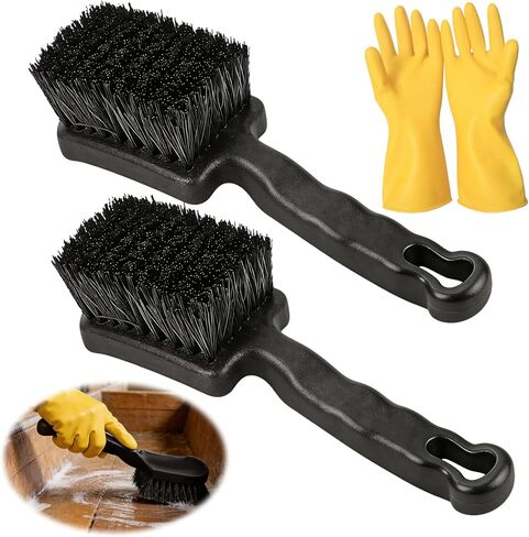 2Pcs Horse Bucket Brush Trough Scrub Water Trough Scrubber with Gloves Durable Plastic Utility Brush Heavy-Duty Non-Slip Handle Cleaning Scrub for Livestock Farm in Kuwait