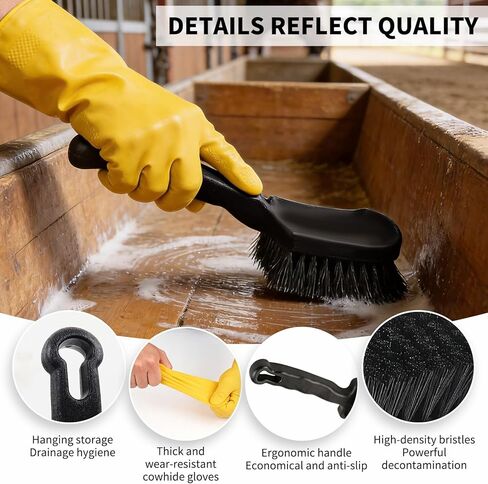 2Pcs Horse Bucket Brush Trough Scrub Water Trough Scrubber with Gloves Durable Plastic Utility Brush Heavy-Duty Non-Slip Handle Cleaning Scrub for Livestock Farm in Kuwait