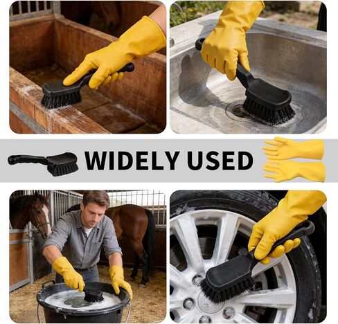 2Pcs Horse Bucket Brush Trough Scrub Water Trough Scrubber with Gloves Durable Plastic Utility Brush Heavy-Duty Non-Slip Handle Cleaning Scrub for Livestock Farm in Kuwait